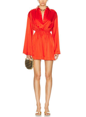 Caroline Constas Sleek Red Aesha Shirt Dress Size S
